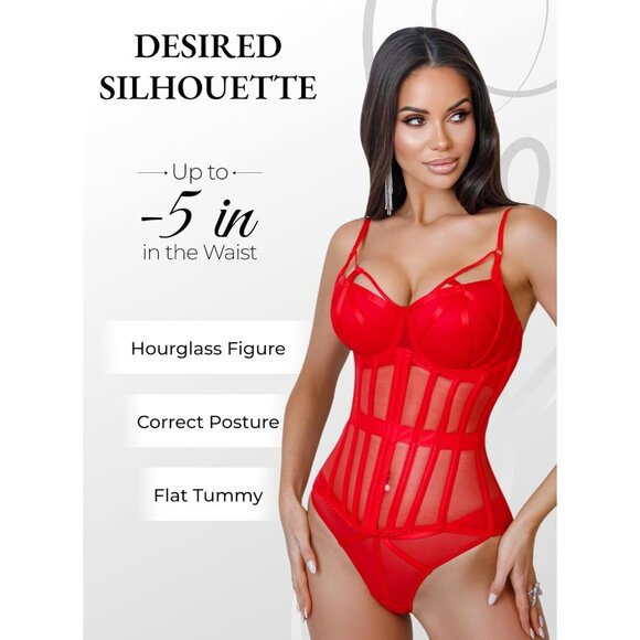 Women's Red Underbust Corset Lace Up Waist Trainer Shapewear Body Shaper - Picture 3 of 7